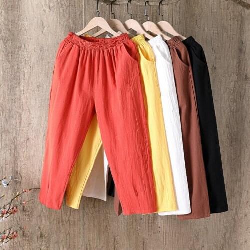 High Waist Ankle-Length Loose Trousers Femme Plus Size Streetwear Summer Fashion Cotton Linen Solid Harem Pants Women Casaul