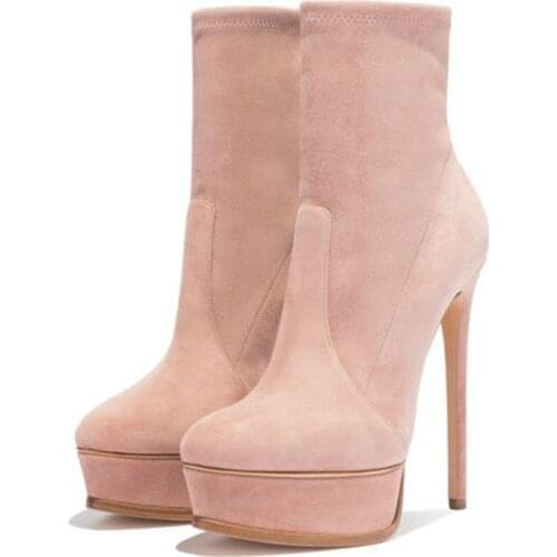 New Faux Suede Slip On Ladies Mid Calf Boots Sexy Super High Heel Prom Shoes Platform Round Head Autumn Winter Womens Boots