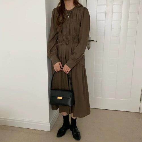 Alien Kitty 2020 New Autumn Dress Women Vintage Korean Style Elegant Minimalist Long Sleeve Solid Long Dresses Female Vestidos