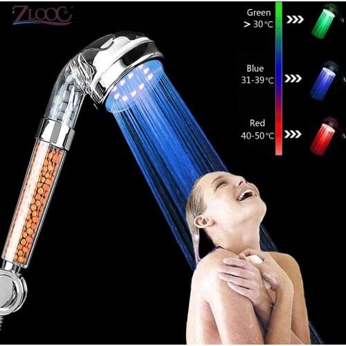 Zloog Hot LED Shower Head 3/7 Color Changing Temperature Control Bathroom High Pressure Water Saving Mineral Spa Shower Head