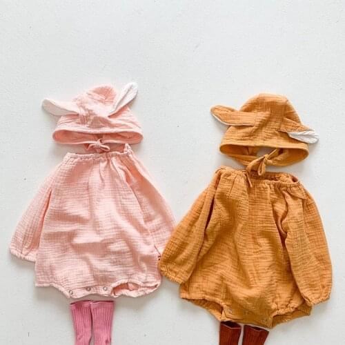 0-3Yrs Spring Newborn Infant Cute Baby Boys Girls Pure Color Rompers + Hat Clothing Kids Boy Girl Long Sleeve Rompers Clothes
