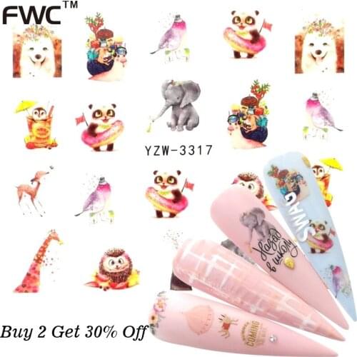 ZKO 1 PC Panda Rose Flower Water Transfer Nail Art Sticker Beauty Pink Maple Leaf Decal Nails Art Decorations