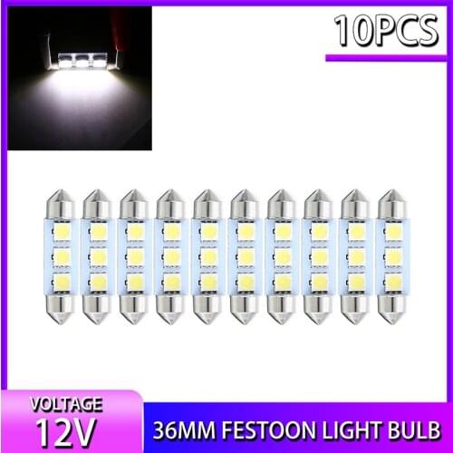 10pcs 38mm Festoon Dome Light Bulbs 5050 3 SMD LED Car Dome Lamp Super Bright White Car Interior Lights Kit