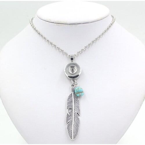 10PC Wholesale Snap Jewelry Bohemia Style Feather Pendant Necklace Interchangeable Snap Necklaces for Women Fit 18mm Snap