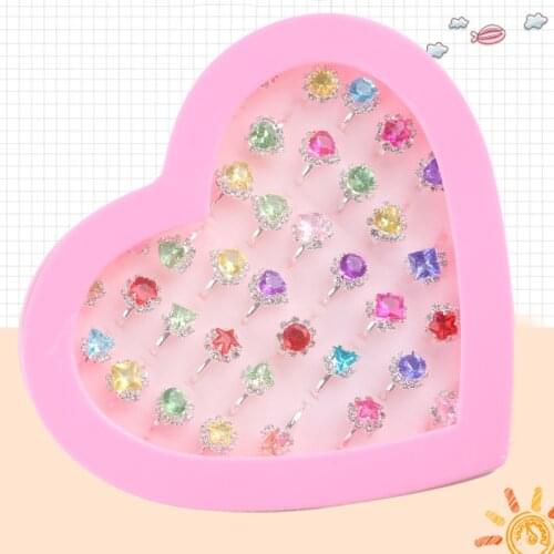 12/36 Pcs/box Adjustable Alloy Baby Girl Rings Fashion Cartoon Children Girl Rings with Heart Shaped Showcase for Birthday Party