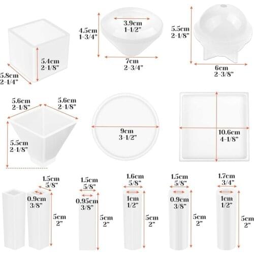 12PCS Epoxy Crystal Mirror Silicone Mold Set DIY Cup Pad Ornament Pyramid Ball Cylinder Jewelry Making Findings Tools For Resin