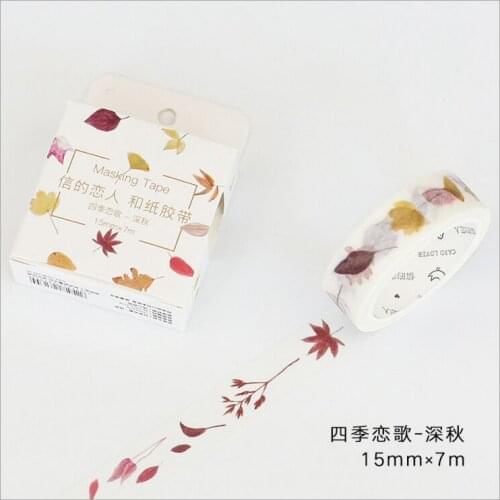 15mm Wide Four Seasons Autumn Maple Leaves Yellow Life Decoration Washi Tape DIY Planner Diary Scrapbook Sticker Masking Tape
