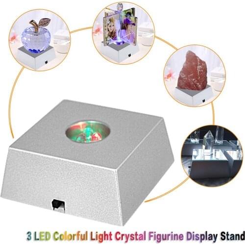 3 LEDs Home Colorful Changing Light Crystal Tower Light Decoration Figurine Display Stand Without Batteries