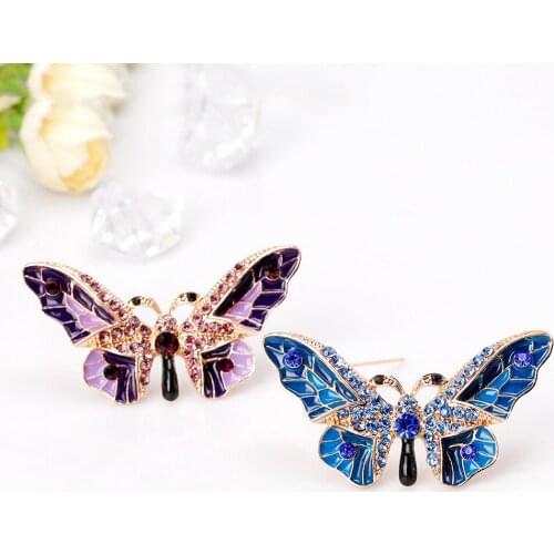 Butterfly Enamel Pin with Rhinestones Blue Insect Lovely Brooches for Women Brooch Pins Jewelry Accessories