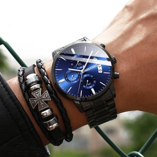Military Analog Quartz Watches Mens Famous Design Steel Strap Business Wristwatch Man Date Waterproof Luminous Sport Watch Men