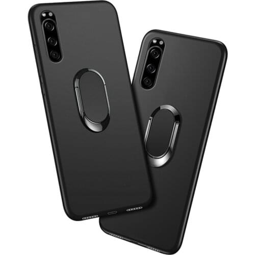 Case for Sony Xperia 5 Cover J8210 J8270 J9210 J9260 6.1" Red Blue Black Classic Finger Ring 360 Degree Rotation Soft Silicon