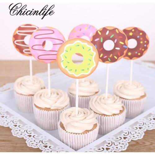 Chicinlife 6Pcs Paper Donut Party cake Toppers Kids Happy birthday baby shower wedding Decorations Party supplies