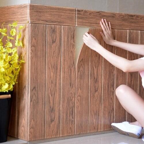DIY 3D Wall Sticker Self Adhesive Waterproof Wallpaper TV Background Wood Grain Living Room Mural Bedroom Decorative Stickers