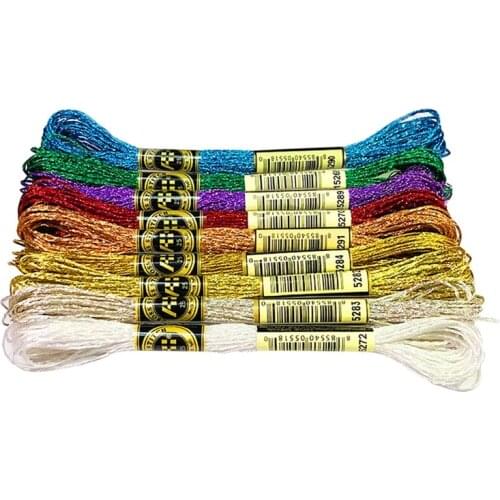 Home DIY Handmade Cross-stitch Wiring Thread Colorful Metallic Thread Gold Silk Embroidery Thread 8 Meters 12 Strands