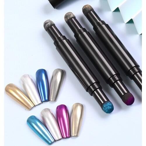Double-ended Nail Cushion Pen Holographic Air Cushion Mirror Powder Pen Laser Pen Aurora Glitter Powder Nail Pen Nail Art TSLM2
