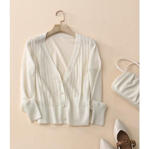 100% cashmere cardigan women spring autumn new designs hollow out deep v neck worsted soft buttons outerwear long sleeve knitted