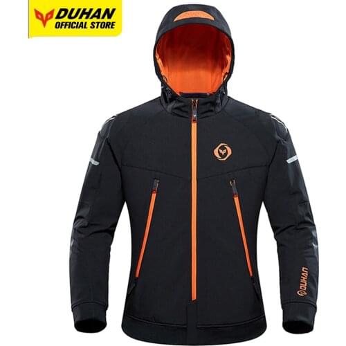 DUHAN Motorcycle Electric Heating Jacket For Men Women Moto Cycling Jacket Shockproof Body Protective Gear Hooded Winter Jacket