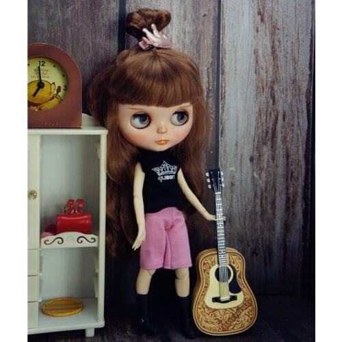 Fashion Doll Clothes Set For Blythe Doll Outfits Black Top T-shirt Pink Shorts For Blyth Doll 1/6 Dolls Accessories Toy