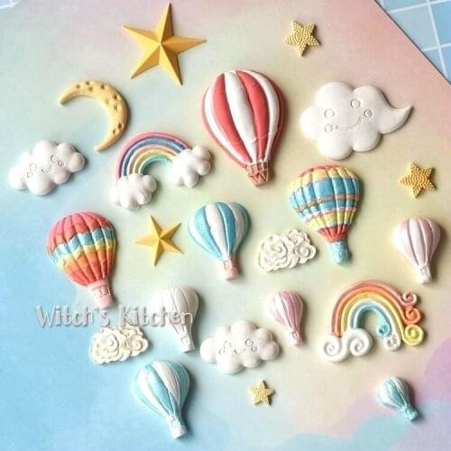 Cartoon Space Series Stars Rainbow Clouds White Cloud Hot Air Balloon Silicone Mold Turn Sugar Baked Chocolate Cake Decoration