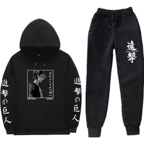 2021 New Anime Attack On Titan Levi Two-piece hooded sweatshirt sportswear mens track suit hoodie autumn Winter clothes hoodie