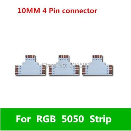 Wholesale 100pcs 10mm "T" shape RGB LED Connector for 5050 Strip Light