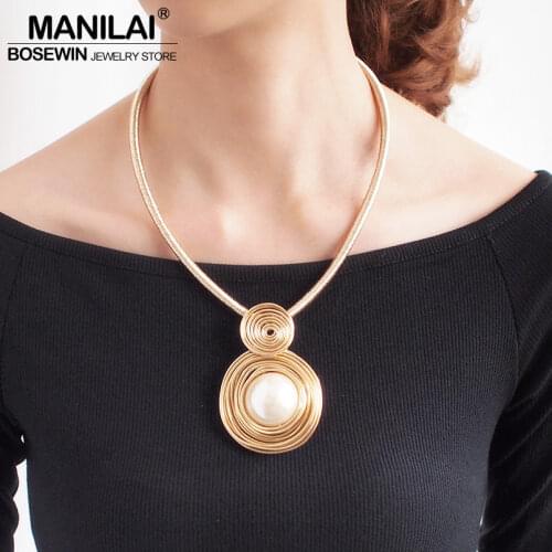 MANILAI Simulated Pearl Chokers Necklaces For Women Handmade Rope Chain Bib Collar Maxi Statement Necklace Jewelry