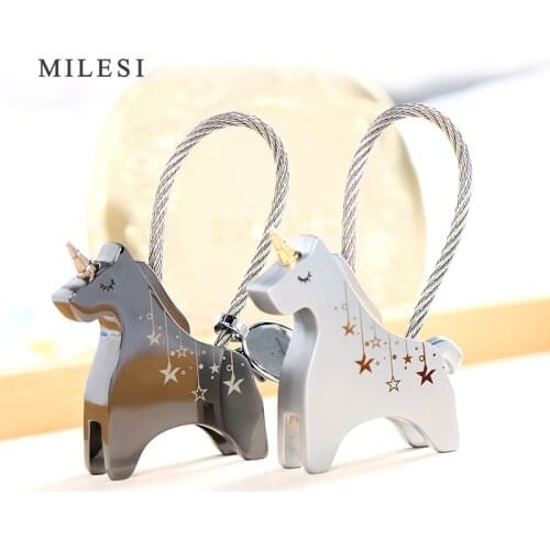 MILESI Unicorn Couple Keychian Personalized Keyring Charm Pendant Gift for Lover