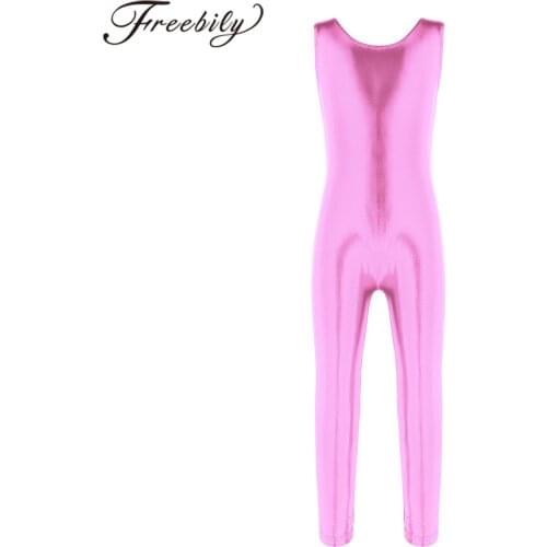Girls Sleeveless Glossy Leotard Shiny Ballet Gymnastics Leotard Jumpsuit Unitard Kids Dancewear Girl Ballerina Dance Costume