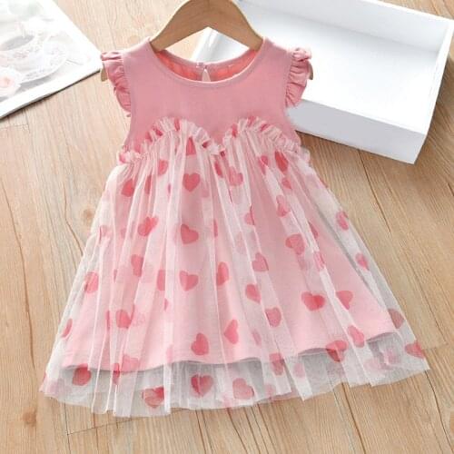 Dress 2021 New Summer Heart-Shaped Printed Mesh Dress Sundress Dresses For Girls Children Clothes Girl Kid Clothes