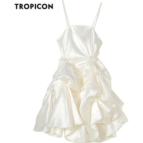TROPICON Backless White Satin Tube Dress Summer Evening Party Gown Spaghetti Strap Elegant Dress Women Sexy Birthday Outfits