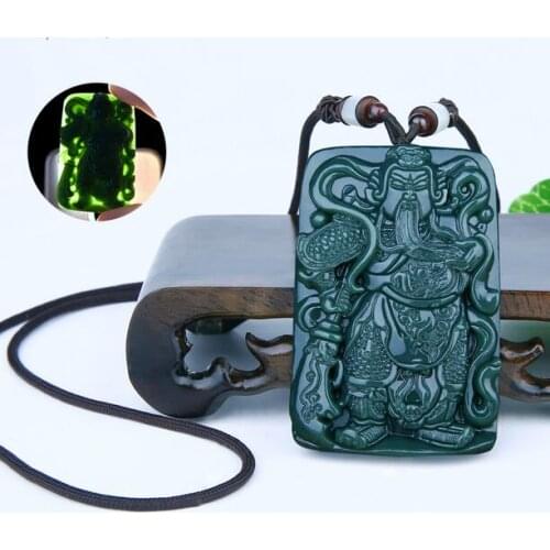 Genuine opening HeTian wu wealth of the public hanging pendant male jade jadeite Jade Guan 18 Arhat Necklace