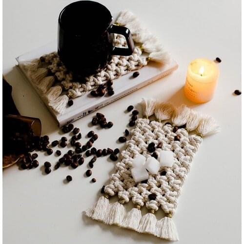 Nordic Style Rectangular Placemat Hand-woven Cotton Linen Coaster Insulation Pad Bowl Pad Tassels INS Simple Home Decoration