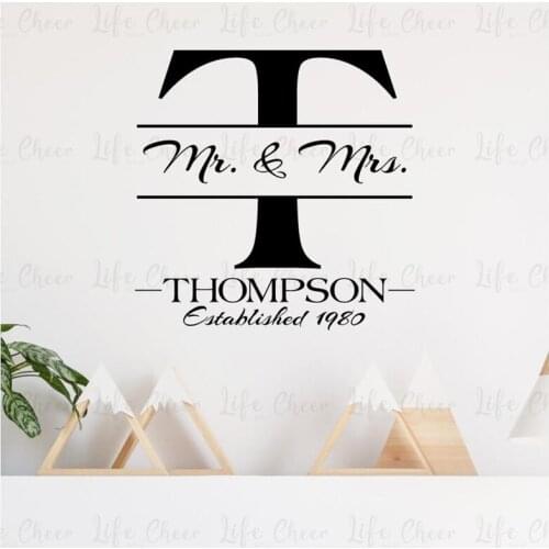 Custom Mr & Mrs Last Name and Year Vinyl Lettering Wall Decal Wedding Anniversary Birthday Celebration Housewarming Sticker