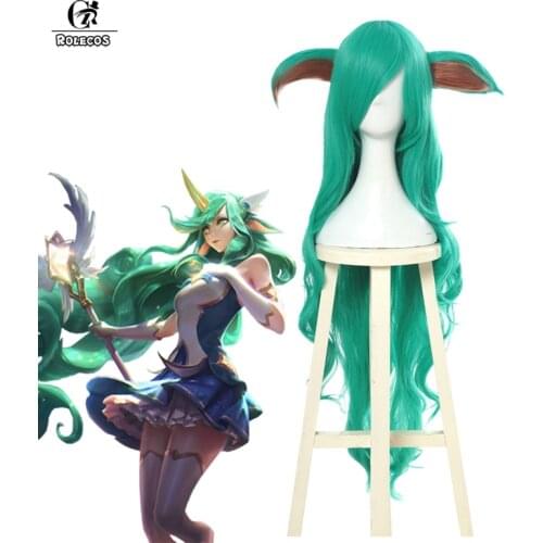 ROLECOS LOL Soraka Cosplay Headwear Star Guardian Soraka Cosplay Hair Long Green Curls Cosplay Synthetic Hair 100cm/39.37inches
