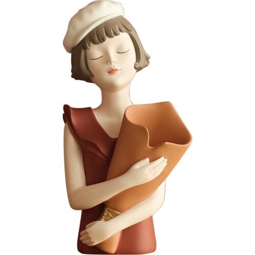 Modern art Balloon Girl Sculptures Resin Figurines Bust Vase Gold Tray Storage For Cabinet Living Room Decor Birthday Gifts