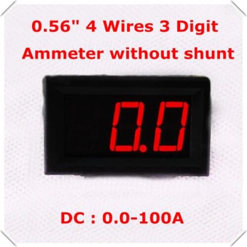 RD AMP led Display Color 0.56" Digital Ammeter DC 0-100A 4 wires 3 digit car Current Panel Meter without Shunt 10 pieces / lot]