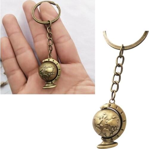 Charms Globe Long Chain Keychain Alloy Plated Mens Key Ring Vintage Style Earth World Map Art Bag Pendant Car Key Chain Jewelry