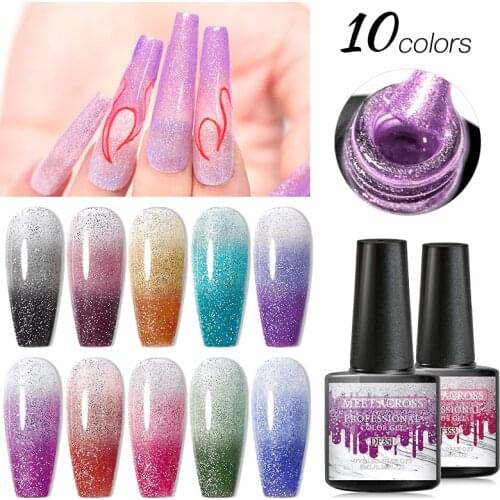 MEET ACROSS Thermal Gel Nail Polish 8ml Glitter Gel Varnish Soak Off UV Gel Polish Temperature Color-changing Gel Nail Art Gel