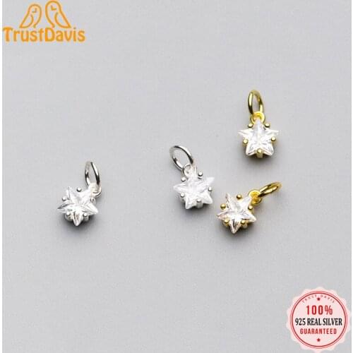 TrustDavis Real 925 Sterling Silver Fashion Mini Star Shiny CZ Charm Pendant Handmade DIY Accessories Jewelry Wholesale HY248