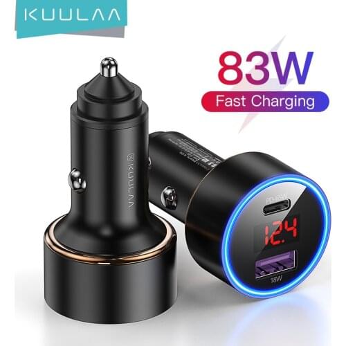 KUULAA 83W Car Charger USB Type C Dual Port PD QC Fast Charging For Laptop Translucent Car Phone Charger For iPhone Samsung