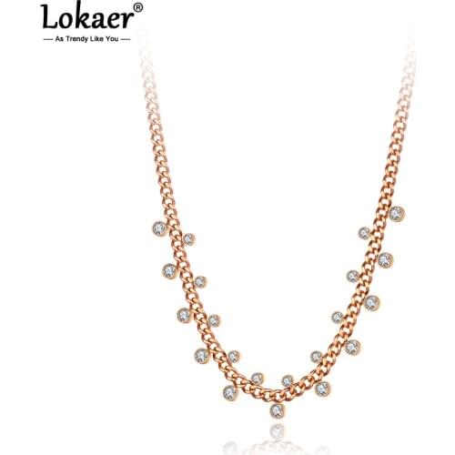 Lokaer Original Design Titanium Stainless Steel CZ Crystal Charm Pendant Necklace For Women Bohemia Chain & Link Necklace N21045