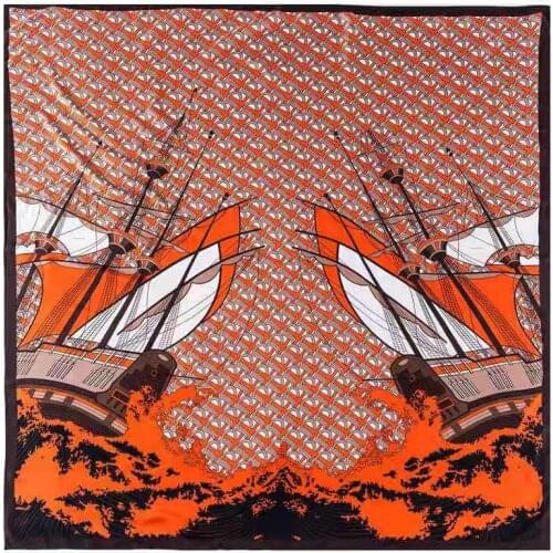 Luxury Brand New Fashion Women Twill Silk Scarf 130*130cm Big Square Scarf Sailboat Kerchief Scarves For Ladies Shawls Echarpe