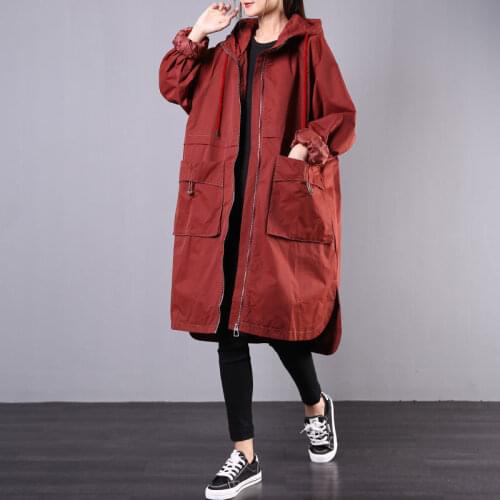 Womens Coats Casual Hooded Windbreaker Mid-Length Trench Coat 2021 New Thin Female Coat Casual Outerwear