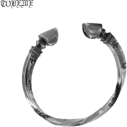 100% Solid 925 Silver Horseshoe Bangle Vintage 925 Sterling Bangle Man Bangle Cross Symbol