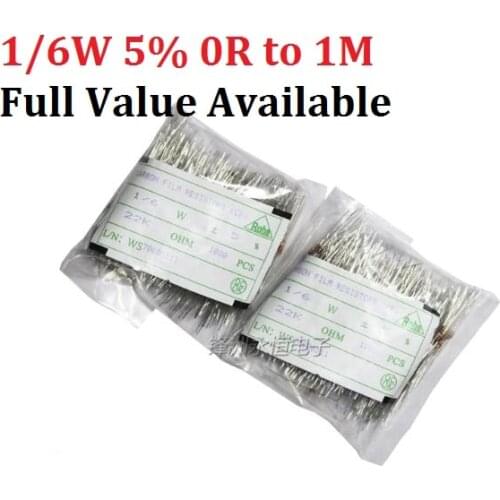 1000pcs 1/6W=1/8W 1R ~ 1M 10K ohm 4.7k 2.2K 1K 100K 100R 4.7R Carbon Film Resistor 3/5/6/7/9/8.1.2.3.4.5.6.7.9./R/K 220R Metal