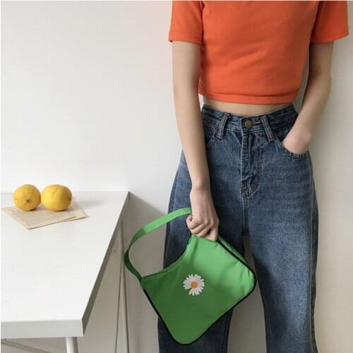 2020 polyester pink oxter bags flower chrysanthemum canvas bag Women soft Shopping Bag embroidery Handbag Bag hobos half moon