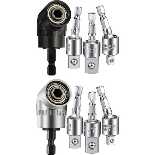 GTBL 4 Pcs Power Drill Sockets Adapter Sets 360°Rotatable Hex Shank Impact Driver Socket Adapter 1/4inch 3/8inch 1/2inch