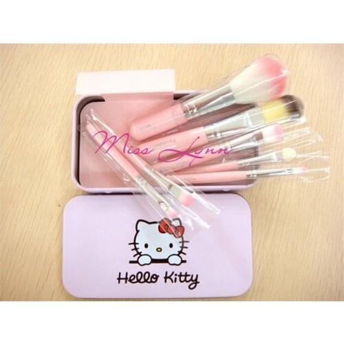 7 PCS/Set Cosmetic Beauty Makeup Tools Cute Pink/Black Kits Goat Hair Brush Wood Handle Professional Makeup Brush Set Maquiagem