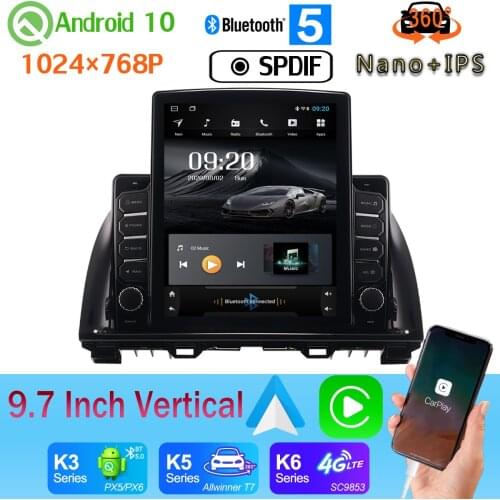 9.7" Vertical Style Car Media GPS CarPlay SPDIF 4G WiFi Android 10 360 Camera Radio For Mazda CX-5 CX5 CX 5 2013-2016 PX6 4+64G