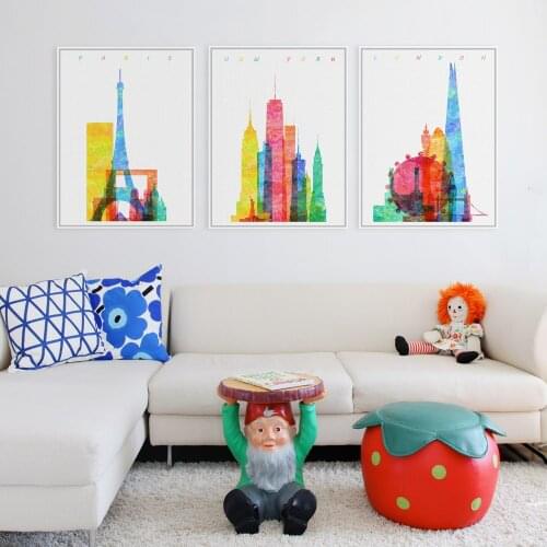 Watercolour Printed Hot City Poster Paris London New York Art Wall Picture Unframed Canvas Painting Modern Home Decor